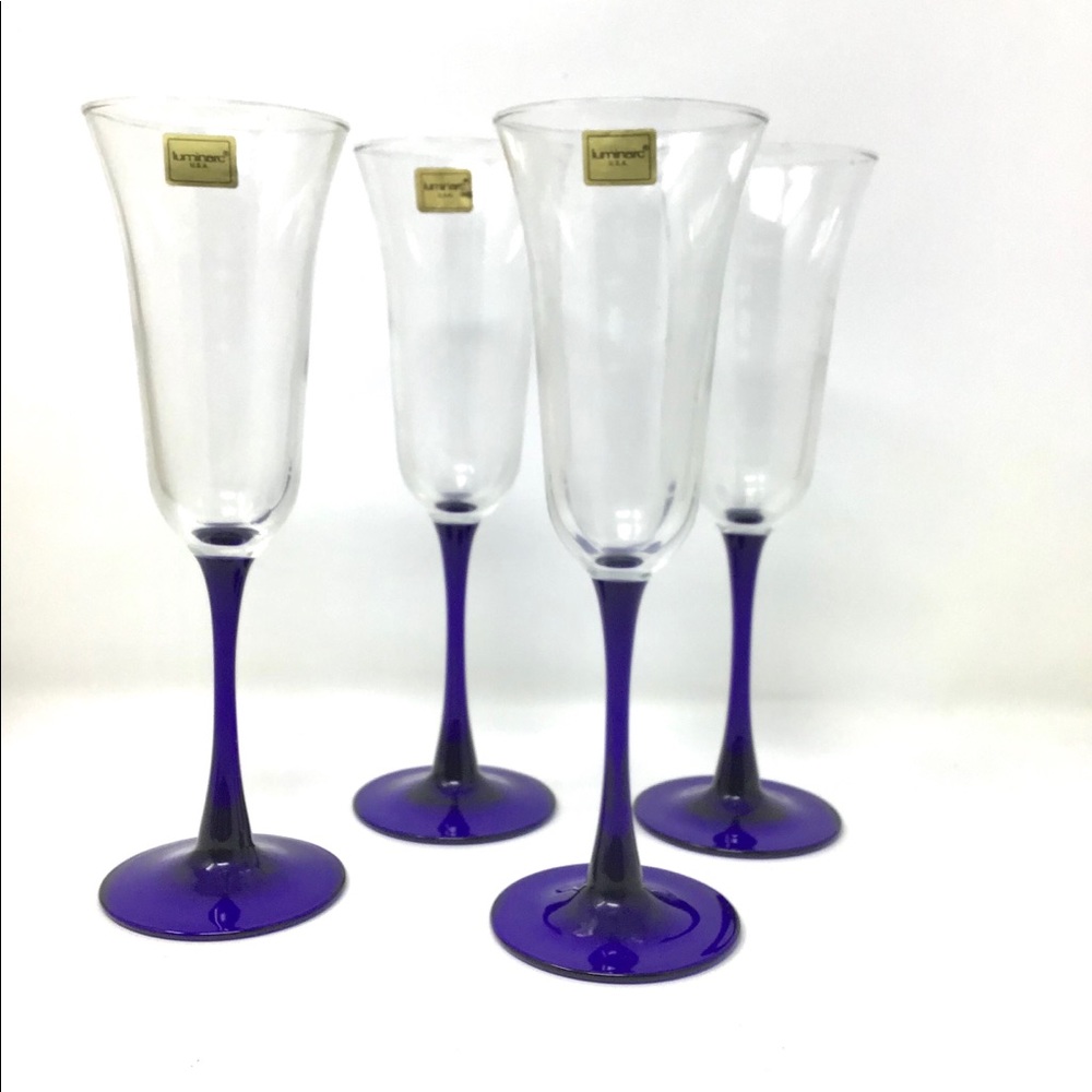❗️LUMINARC COBALT BLUE CHAMPAGNE GLASSES VTG